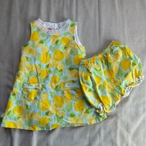Claire & Charlie Girls Size 3 Lemon Print Dress and Bloomers Set Cotton Summer